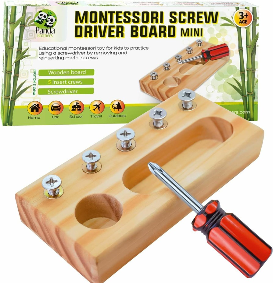 Baby & Toddler Panda Brothers | Panda Brothers Montessori Screwdriver Board Set - Wooden Montessori Toys For 4 Year Old Kids And Toddlers, Sensory Bin, Fine Motor Skills, Stem Toys