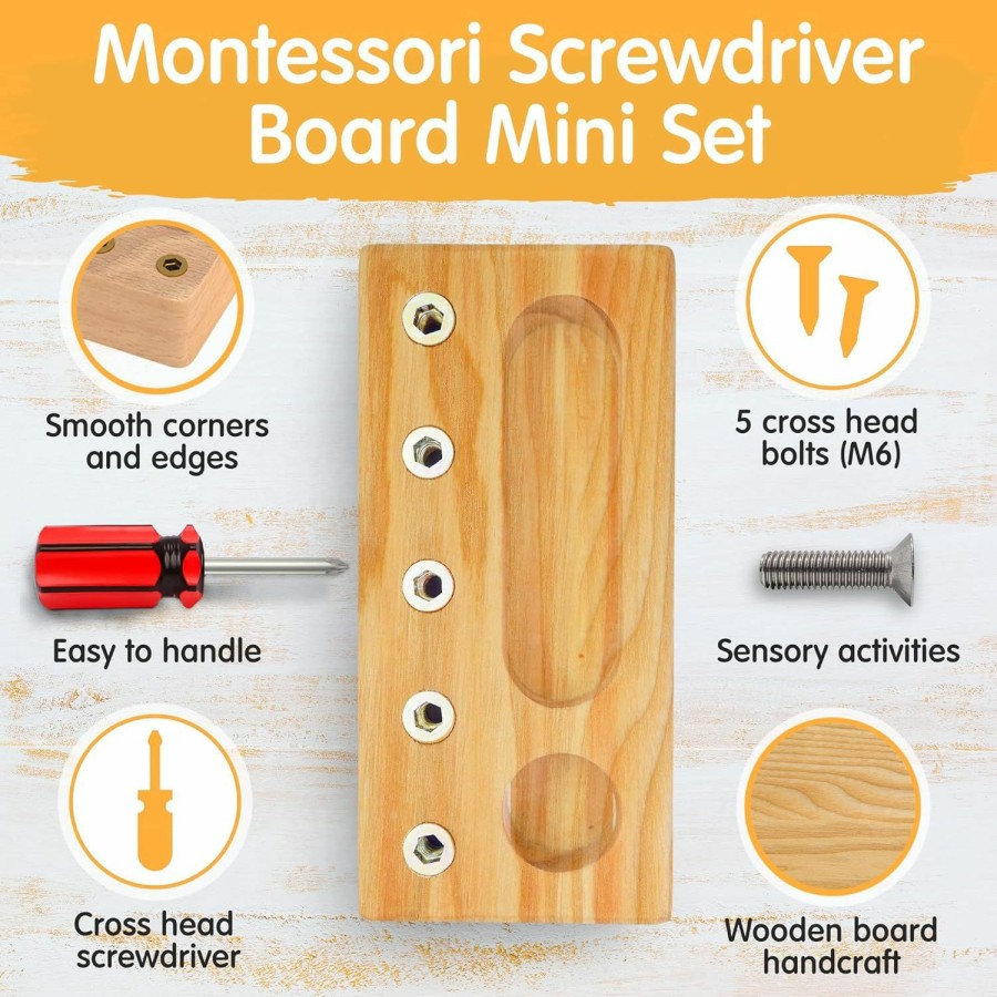 Baby & Toddler Panda Brothers | Panda Brothers Montessori Screwdriver Board Set - Wooden Montessori Toys For 4 Year Old Kids And Toddlers, Sensory Bin, Fine Motor Skills, Stem Toys