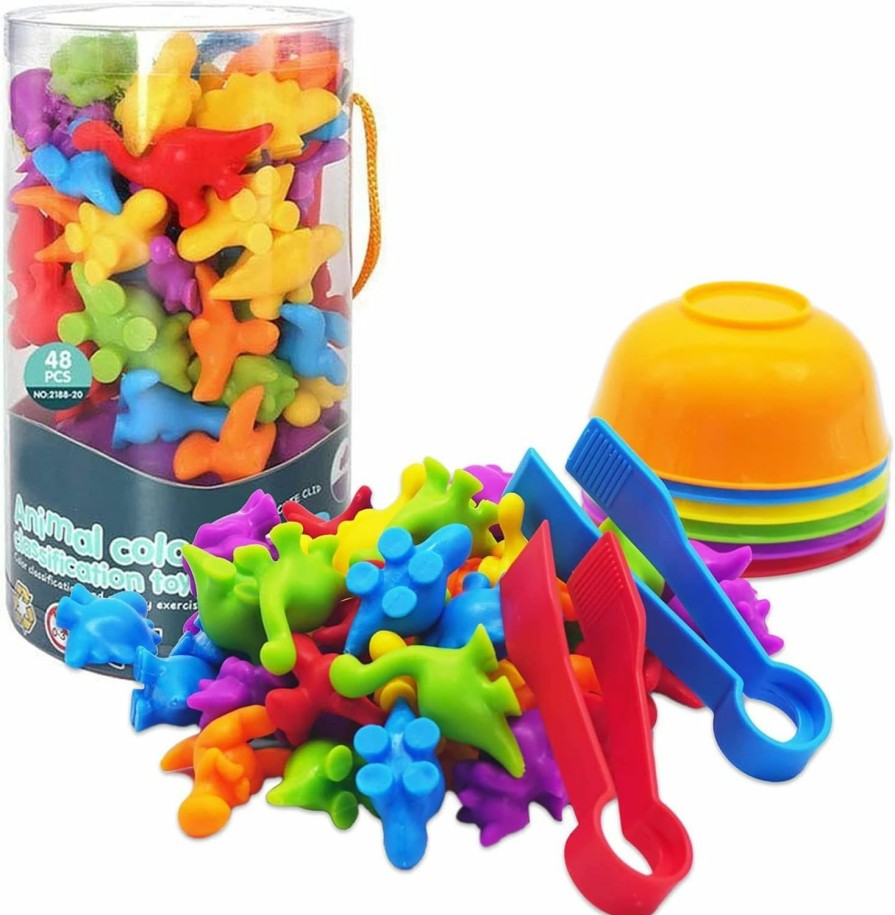 Baby & Toddler UNIQUE KIDS | Unique Kids Counting Educational Learning Toy Set With Sorting Cups - Engaging Sensory Color Classification Training Game For Toddlers Preschoolers Ages 3 Years And Up (Dinosaurs)