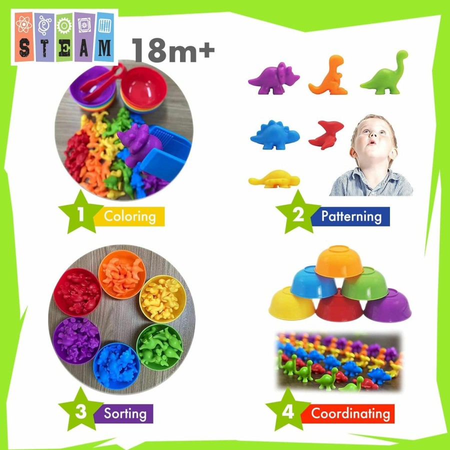 Baby & Toddler UNIQUE KIDS | Unique Kids Counting Educational Learning Toy Set With Sorting Cups - Engaging Sensory Color Classification Training Game For Toddlers Preschoolers Ages 3 Years And Up (Dinosaurs)