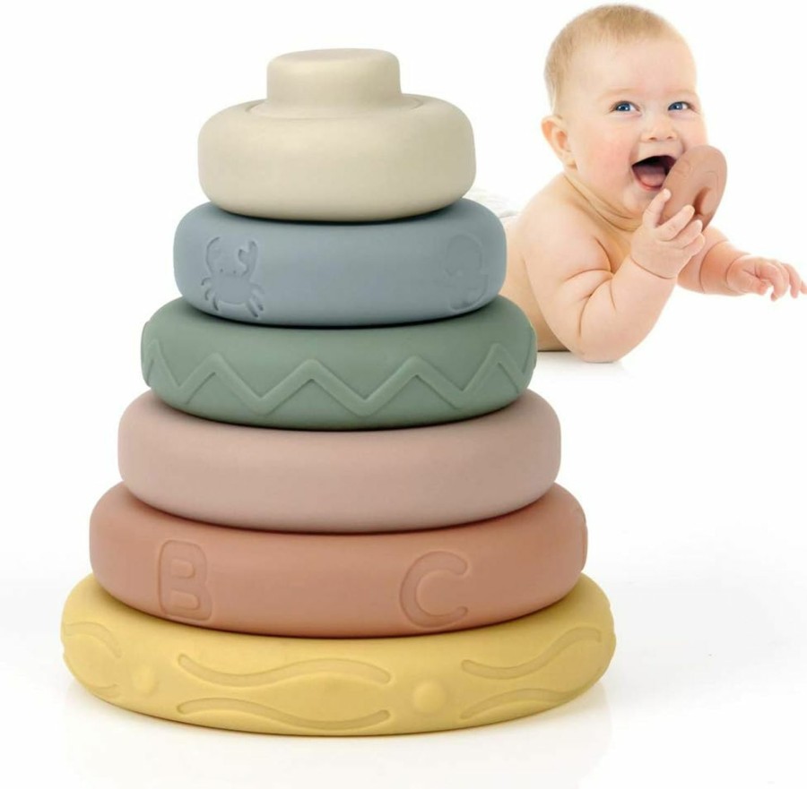 Baby & Toddler Mini Tudou | Mini Tudou 6 Pcs Stacking & Nesting Circle Toy,Soft Building Rings Stacker & Teethers,Squeeze Play With Early Educational Learning Stacking Tower, Best Gift For 6+ Months Boys&Girls