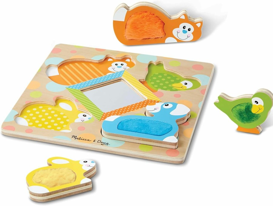 Baby & Toddler Melissa & Doug | Melissa & Doug First Play Wooden Touch And Feel Puzzle Peek-A-Boo Pets With Mirror