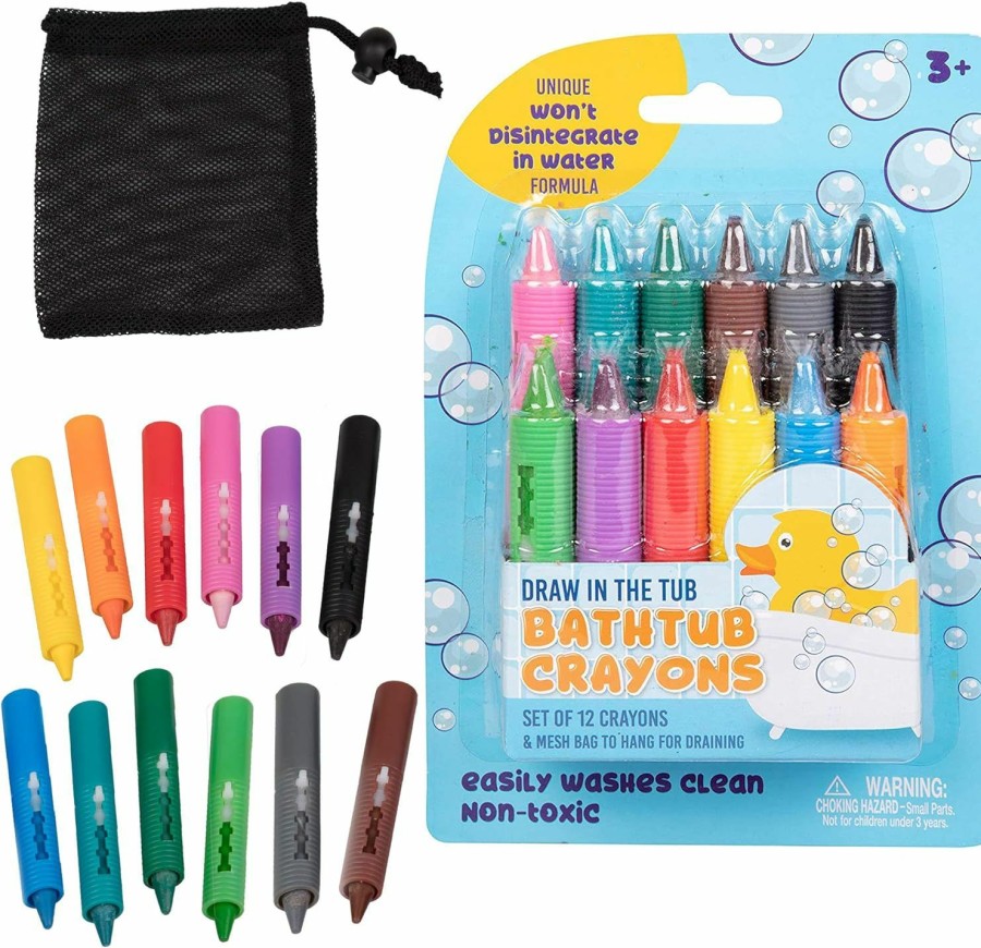 Baby & Toddler SCS Direct | Bath Crayons Super Set - Set Of 12 Draw In The Tub Colors With Bathtub Storage Mesh Bag -Non-Toxic, Safe For Children, Won'T Disintegrate In Water -Art Project For Kids And Toddlers