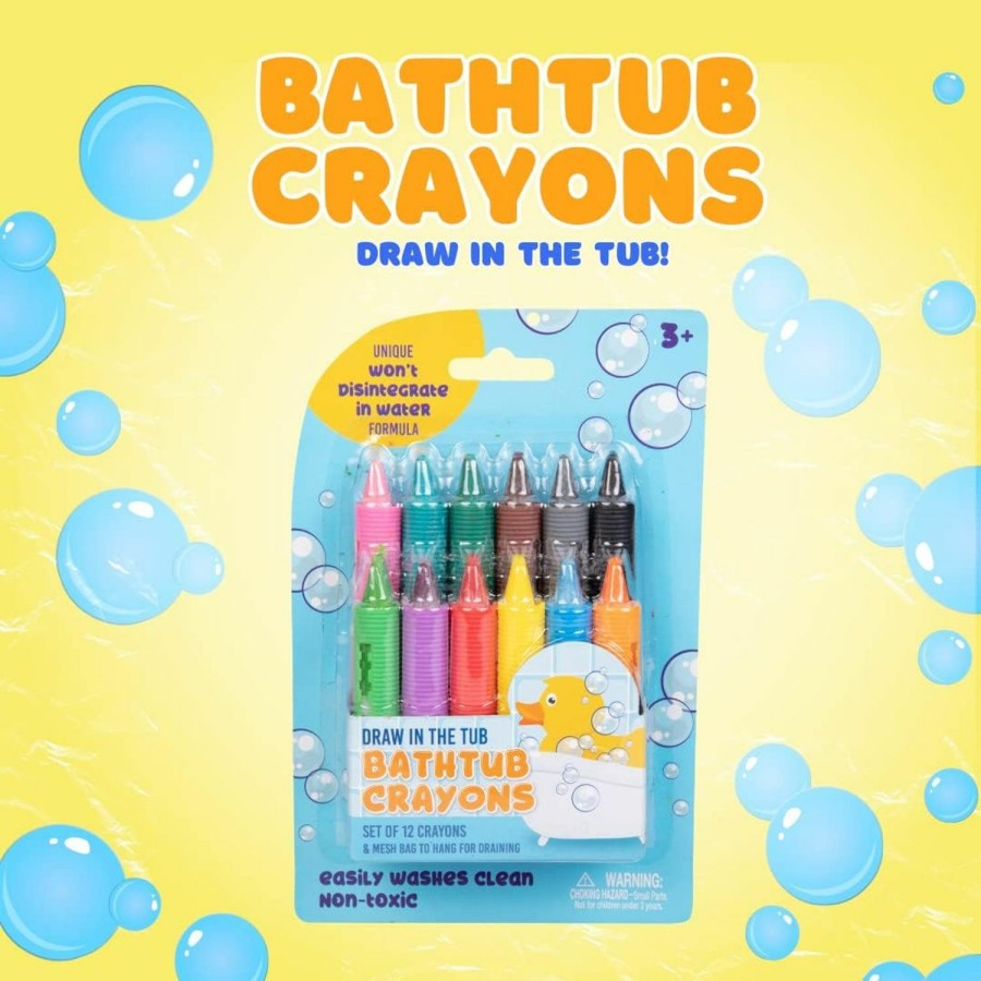 Baby & Toddler SCS Direct | Bath Crayons Super Set - Set Of 12 Draw In The Tub Colors With Bathtub Storage Mesh Bag -Non-Toxic, Safe For Children, Won'T Disintegrate In Water -Art Project For Kids And Toddlers