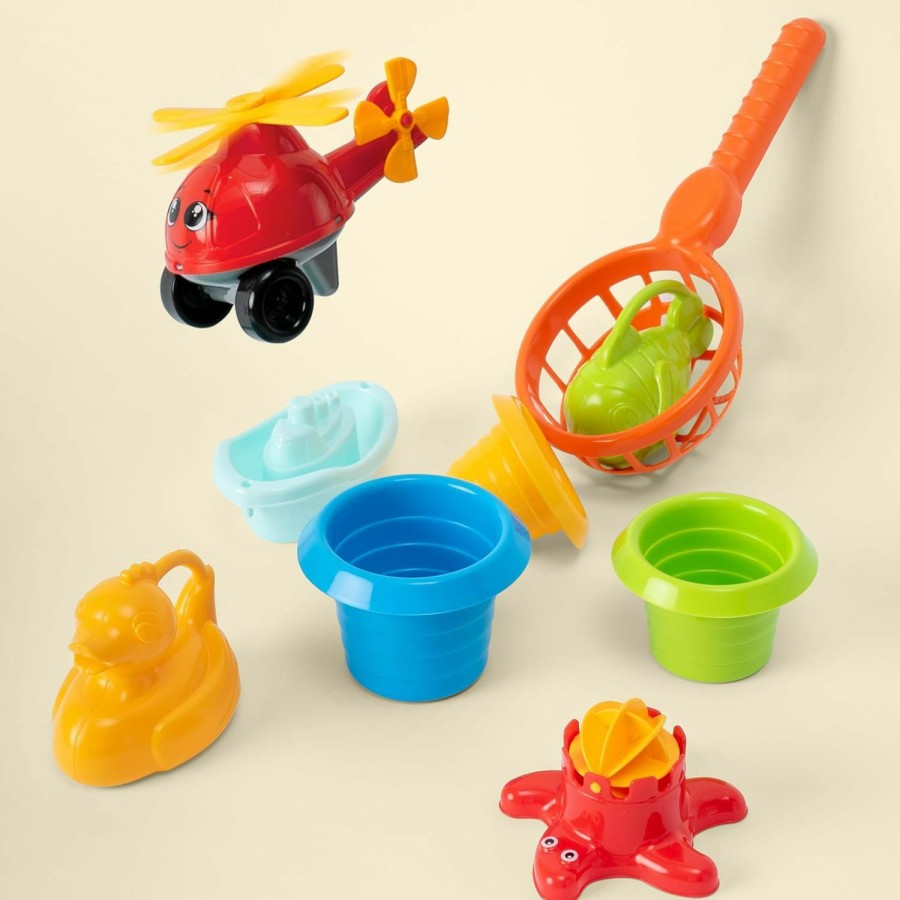 Baby & Toddler utoyz | Ferry Boat Toys Set With Helicopter 2 Cars | Baby Bath Toys For Toddlers With Stacking Cups | Baby Water Toy With Bath Boats Train For Girls And Boys