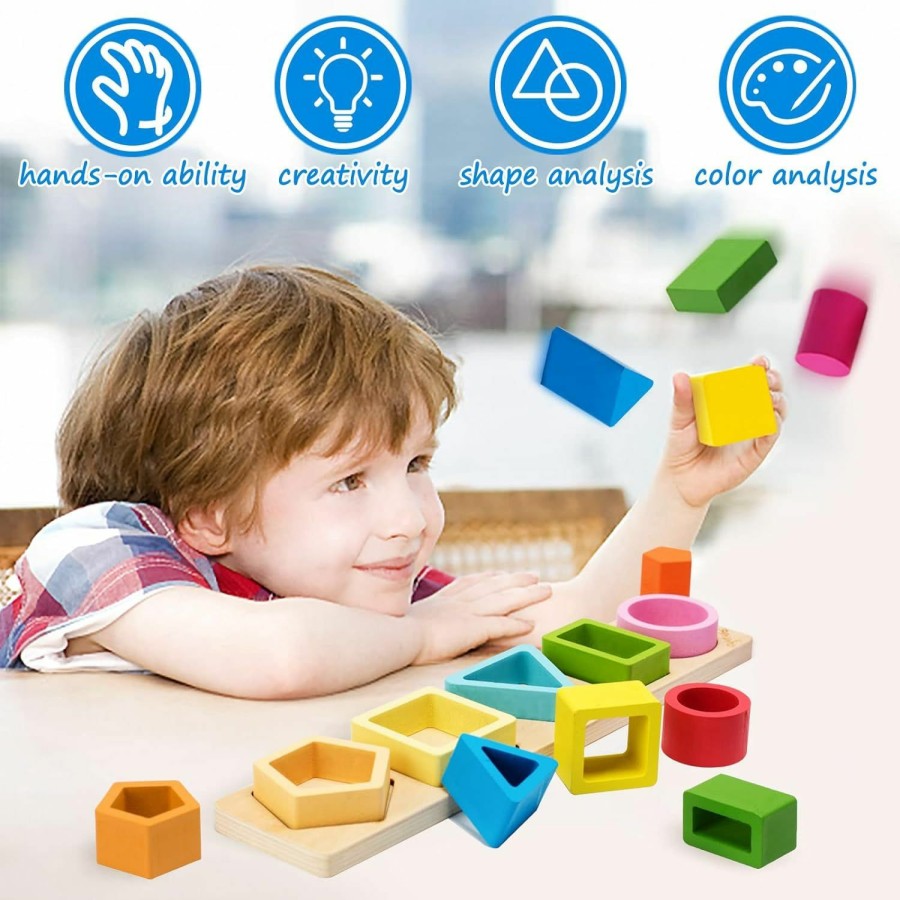 Baby & Toddler Symdiro | Symdiro Montessori Toys For 1 2 3 Year Old Boys Girls-Wooden Sorting & Stacking Toys For Baby Toddlers,Educational Shape Color Sorter Preschool Kids Gifts