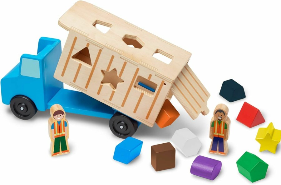 Baby & Toddler Melissa & Doug | Melissa & Doug Shape-Sorting Wooden Dump Truck Toy With 9 Colorful Shapes And 2 Play Figures - Vehicle /Shape Sorter Toys For Toddlers Ages 2+