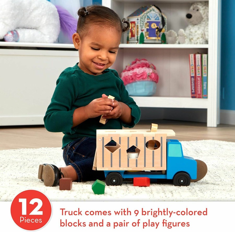 Baby & Toddler Melissa & Doug | Melissa & Doug Shape-Sorting Wooden Dump Truck Toy With 9 Colorful Shapes And 2 Play Figures - Vehicle /Shape Sorter Toys For Toddlers Ages 2+