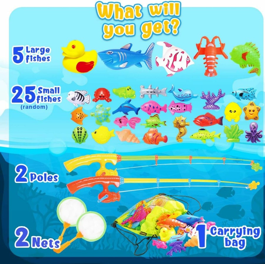 Baby & Toddler Goody King | Goody King Magnetic Fishing Game Pool Toys For Kids - Bath Outdoor Indoor Carnival Party Water Table Fish Toys For Kids Age 3 4 5 6 Years Old 2 Players Gift (Large)