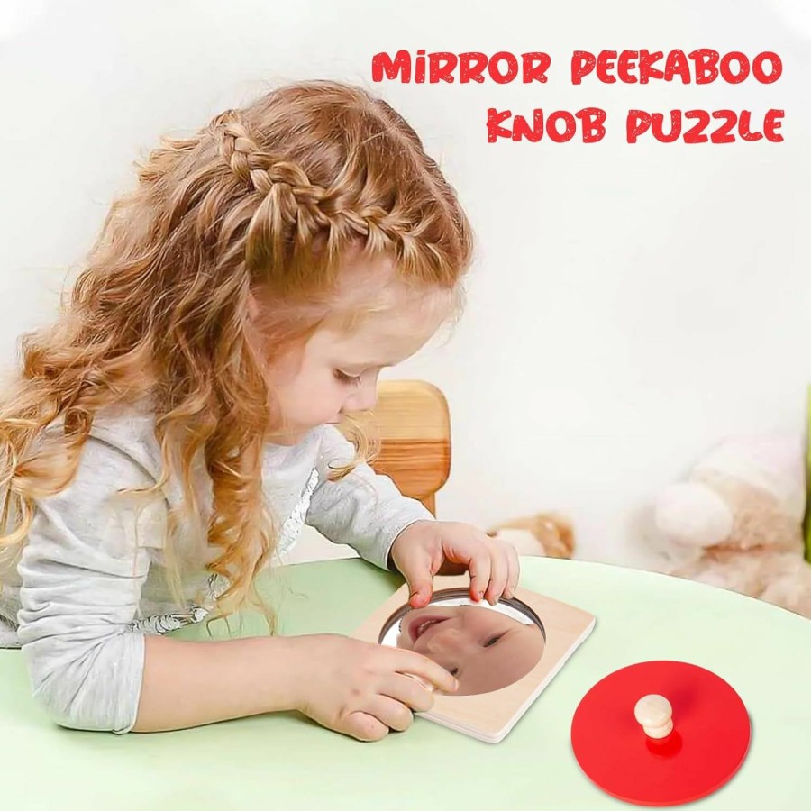 Baby & Toddler Adena Montessori | Montessori Baby Toys Play Kit Montessori Mirror Peekaboo Knob Puzzle, Medium Spinning Drum And Rainbow Fabric Ball Kit Toys For 6-12Months Toddlers