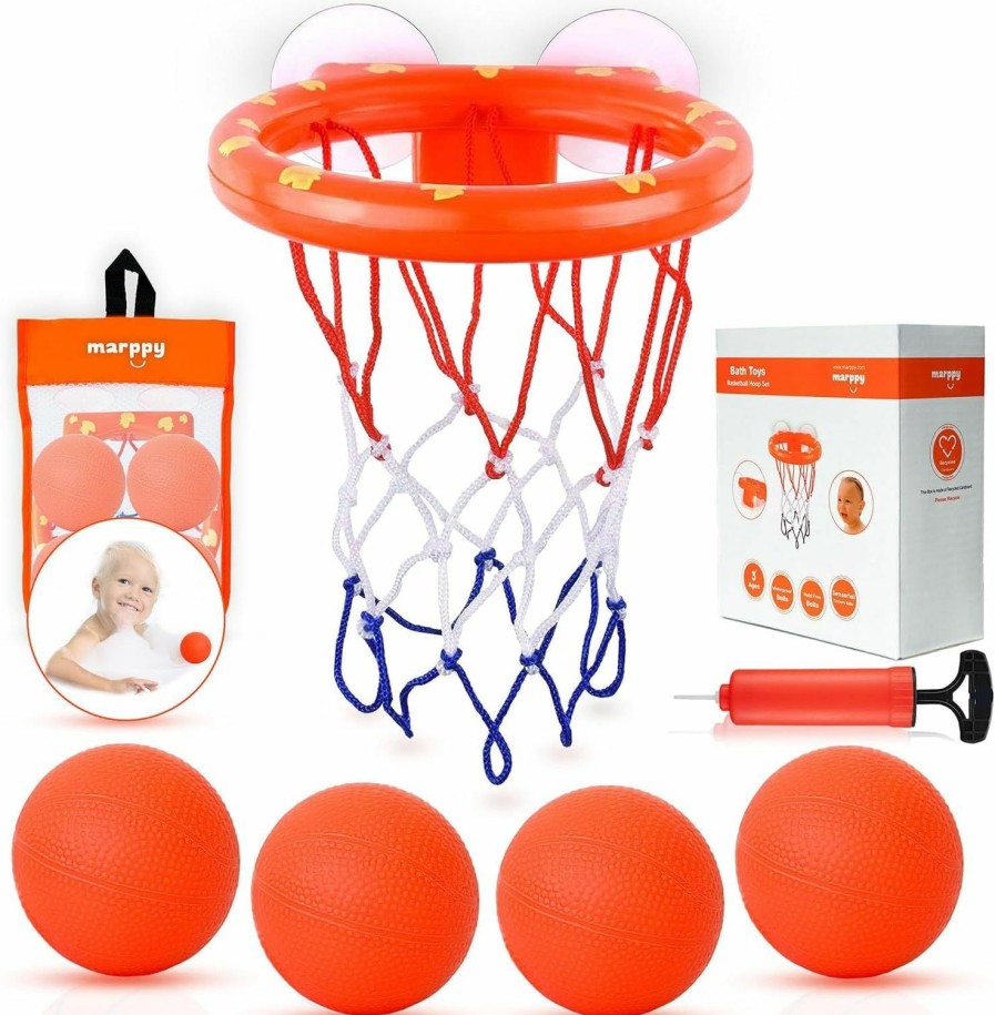 Baby & Toddler MARPPY | Marppy Bath Toys, Bathtub Basketball Hoop For Toddlers Kids, Boys And Girls With 4 Soft Balls Set & Strong Suction Cup, Bathtub Shooting Game & Fun Toddlers Bath Toys For Boys Or Girls