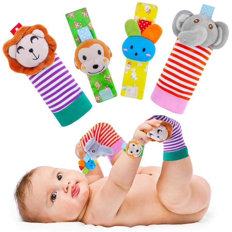 Baby & Toddler Yeeeasy | Yeeeasy Baby Rattle Cotton Socks And Wrist Rattle Strap Set, Infant Toys 0 3 6 9 12 Months, Baby Gifts For Boys And Girls, Develop Babies Sensory Toys