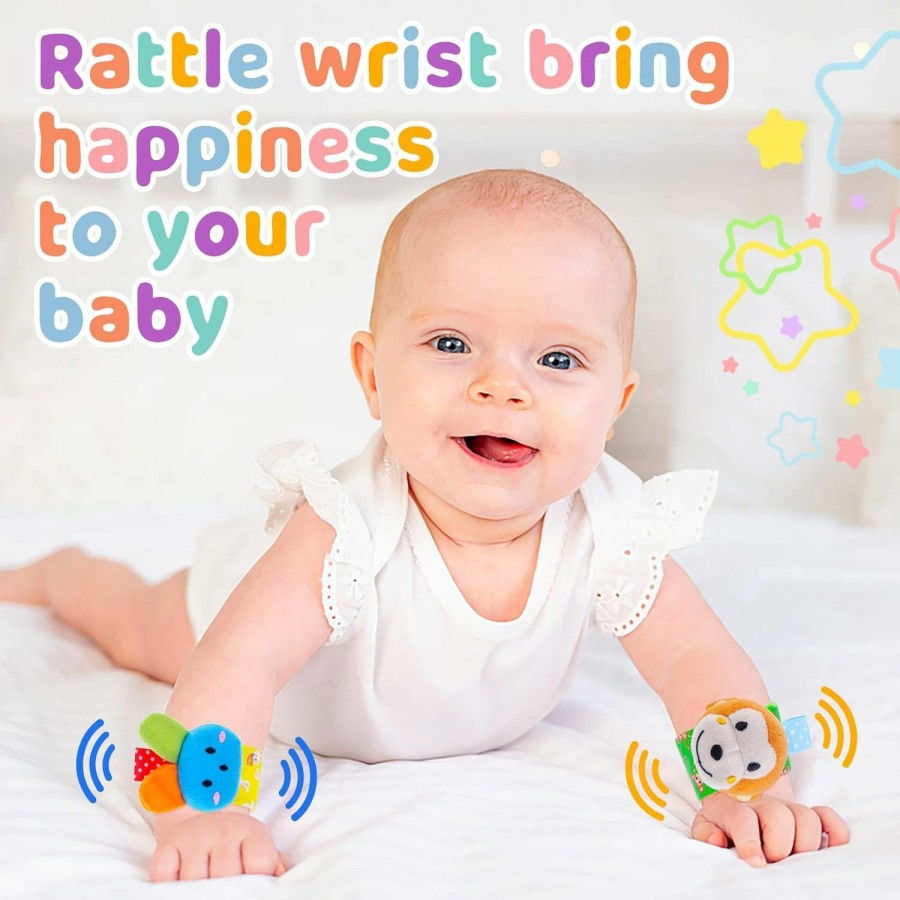 Baby & Toddler Yeeeasy | Yeeeasy Baby Rattle Cotton Socks And Wrist Rattle Strap Set, Infant Toys 0 3 6 9 12 Months, Baby Gifts For Boys And Girls, Develop Babies Sensory Toys