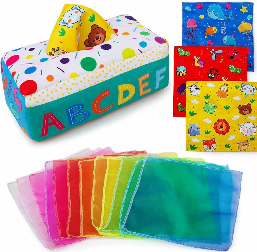 Baby & Toddler teytoy | Teytoy My First Baby Tissue Box, Soft Stuffed High Contrast Crinkle Montessori Square Sensory Toys Juggling Rainbow Dance Scarves For Toddler, Infants, Newborns And Kids Educational Preschool Learning