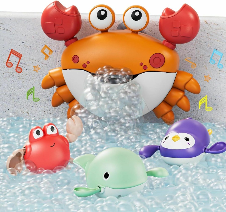 Baby & Toddler TUMAMA | Tumama Baby Bath Toy,Musical Bath Bubble Maker Machine,3 Wind-Up Bathtub Toys,Crab Shower Water Toy For Toddlers Kids Boys Grils,4 Pieces