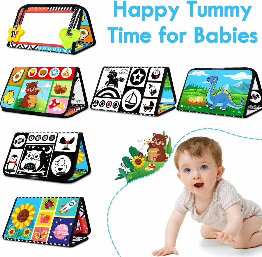 Baby & Toddler Aboosam | Aboosam Tummy Time Baby Mirror Toys 0-6 6-12 Months High Contrast Infant Toys Brain Development With Crinkle Cloth Book And Teether - Montessori Newborn Sensory Toys For Babies Boys Girls Gifts