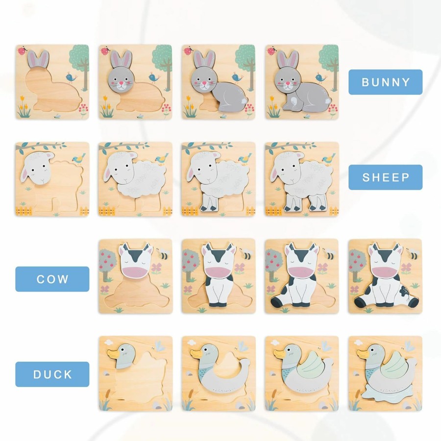 Baby & Toddler Anavrin Co | Anavrin Co. 4 Pk Animal Shape Wooden Puzzles Set For Toddlers Early Brain Development Learning, Toddler 1 2 3 4 Years Old, Montessori Stem Educational Birthday Gift Toy