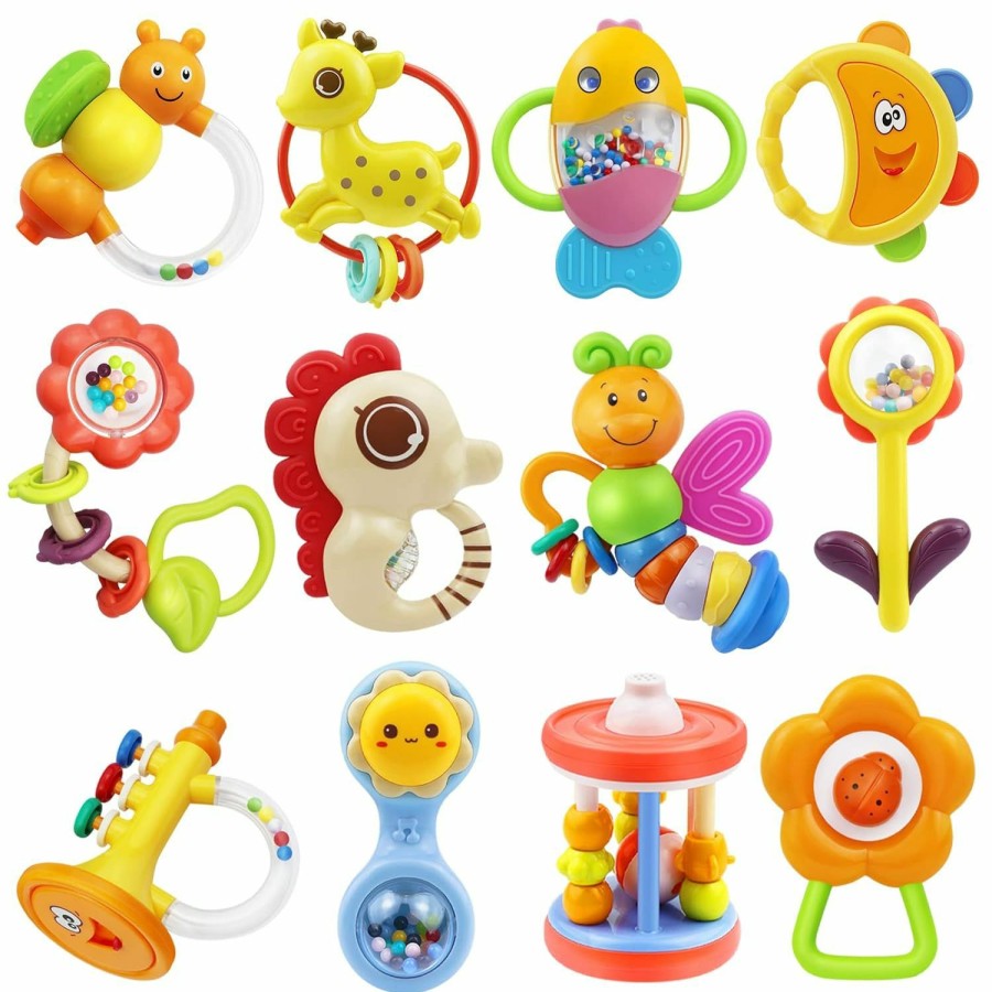 Baby & Toddler MOONTOY | Moontoy 12Pcs Baby Rattles Set Teething Toys For Babies 0-6 Months Infant Baby Toys 6 To 12 Months, Baby Teether Chew Newborn Toys 0 1 2 3 4 5 6 7 8 9 10 11 12 Month Old Toys For Babies Boy Girl Gifts