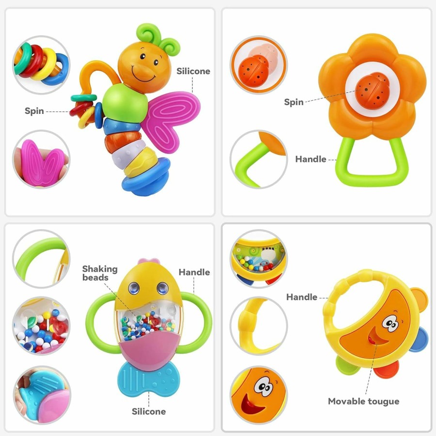 Baby & Toddler MOONTOY | Moontoy 12Pcs Baby Rattles Set Teething Toys For Babies 0-6 Months Infant Baby Toys 6 To 12 Months, Baby Teether Chew Newborn Toys 0 1 2 3 4 5 6 7 8 9 10 11 12 Month Old Toys For Babies Boy Girl Gifts