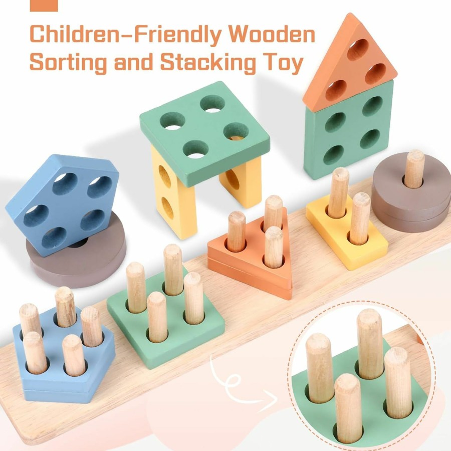 Baby & Toddler AZEN | Azen Montessori Toys For 1 2 3 Year Old Boys Girls, Sensory Toys For Toddlers 1-3, Wooden Sorting & Stacking Toys, Toddler Learning Shape Sorter Educational Toys