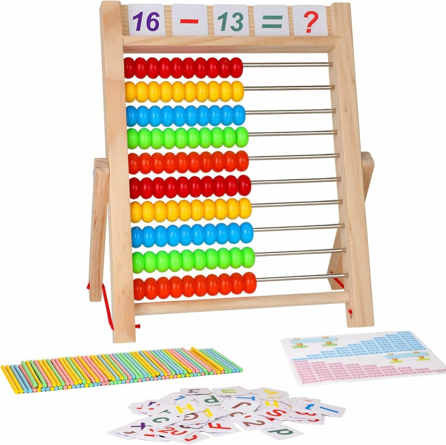 Baby & Toddler KIDWILL | Kidwill Preschool Math Learning Toy,10-Row Wooden Frame Abacus With Multi-Color Beads, Counting Sticks, Number Alphabet Cards, Gift For 2 3 4 5 6 Years Old Toddlers Boys Girls