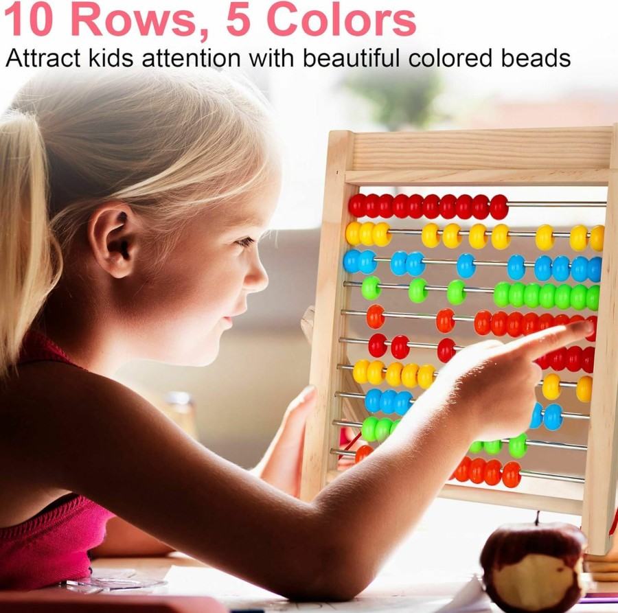 Baby & Toddler KIDWILL | Kidwill Preschool Math Learning Toy,10-Row Wooden Frame Abacus With Multi-Color Beads, Counting Sticks, Number Alphabet Cards, Gift For 2 3 4 5 6 Years Old Toddlers Boys Girls