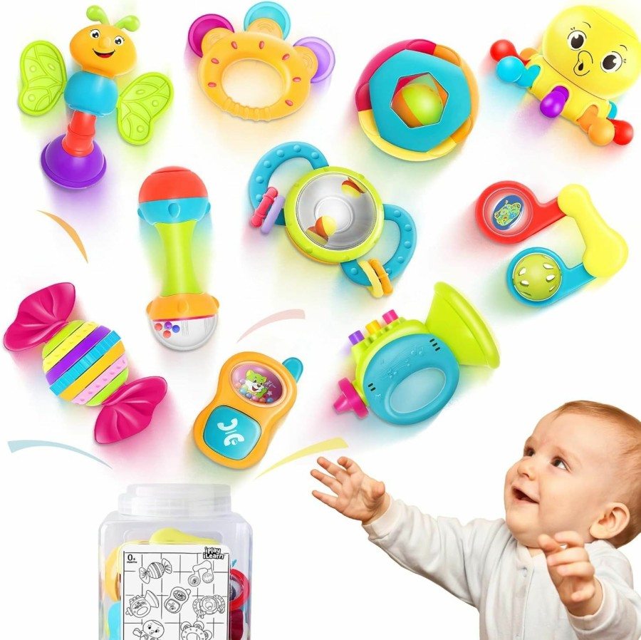 Baby & Toddler iPlay, iLearn | Iplay, Ilearn 10Pcs Baby Rattles Toys Set, Infant Grab Shake Rattle, Sensory Teether, Babies Development Learning Music Toy, Newborn First Birthday Easter Gift 0 1 2 3 4 5 6 7 8 9 10 12 Month Boy Girl