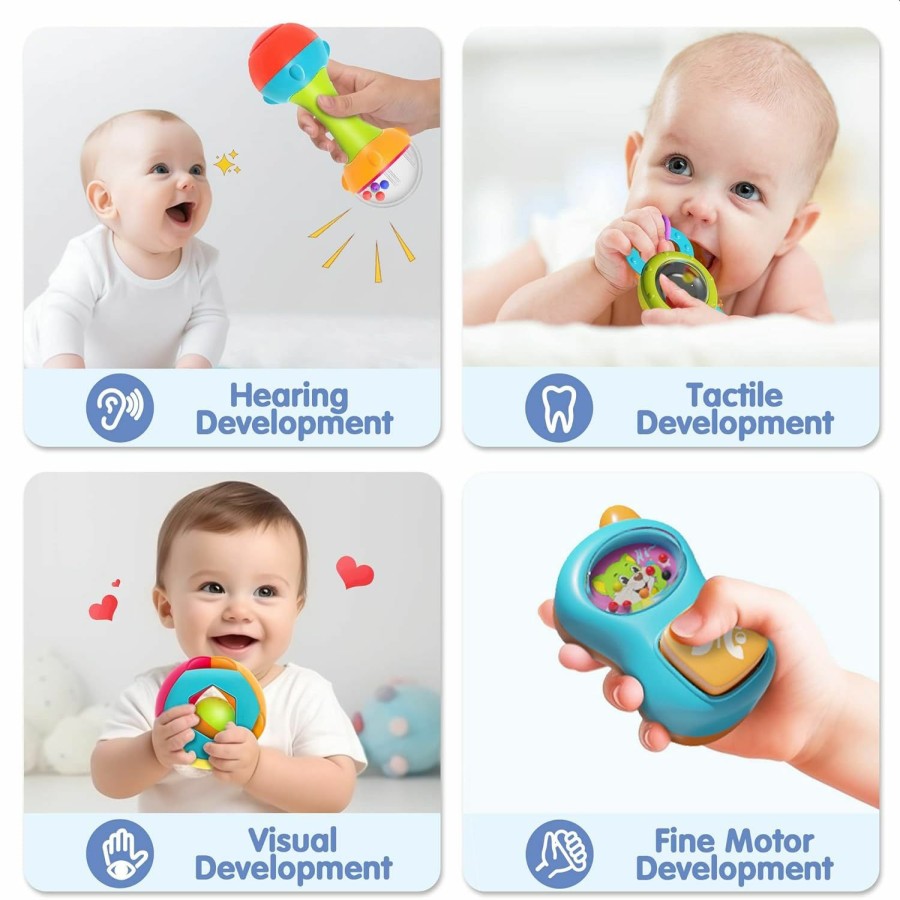 Baby & Toddler iPlay, iLearn | Iplay, Ilearn 10Pcs Baby Rattles Toys Set, Infant Grab Shake Rattle, Sensory Teether, Babies Development Learning Music Toy, Newborn First Birthday Easter Gift 0 1 2 3 4 5 6 7 8 9 10 12 Month Boy Girl