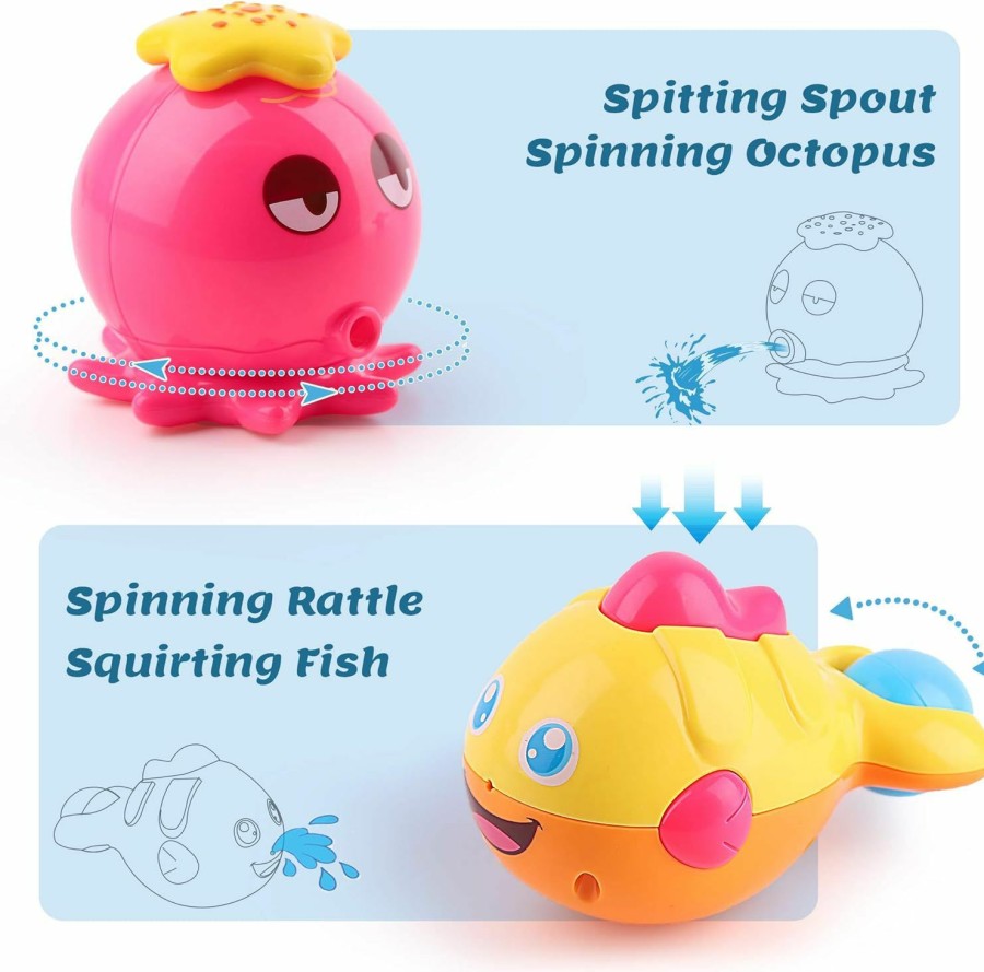 Baby & Toddler iPlay, iLearn | Iplay, Ilearn Baby Bath Toys W/ Organizer, Water Squirting Octopus, Wind Up Swimming Turtle, Bathtub & Shower, Stacking Cups, Gift For 6, 9, 12, 18 Months 1, 2, 3 Years, Toddlers, Girls, Boys & Kids